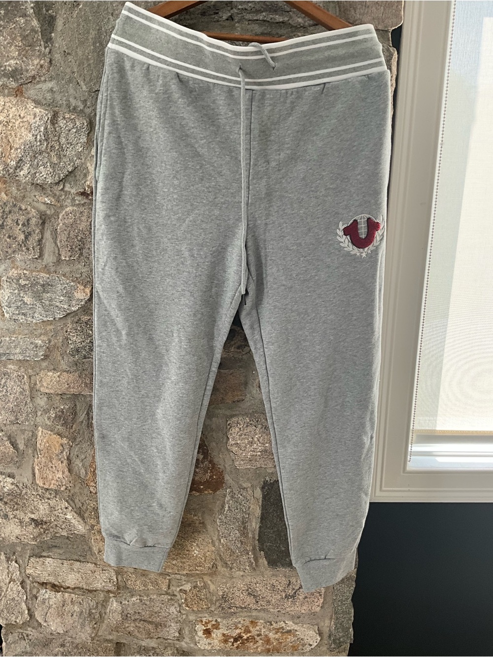 True Religion Gray Kids Sweat Joggers with Maroon Emblem